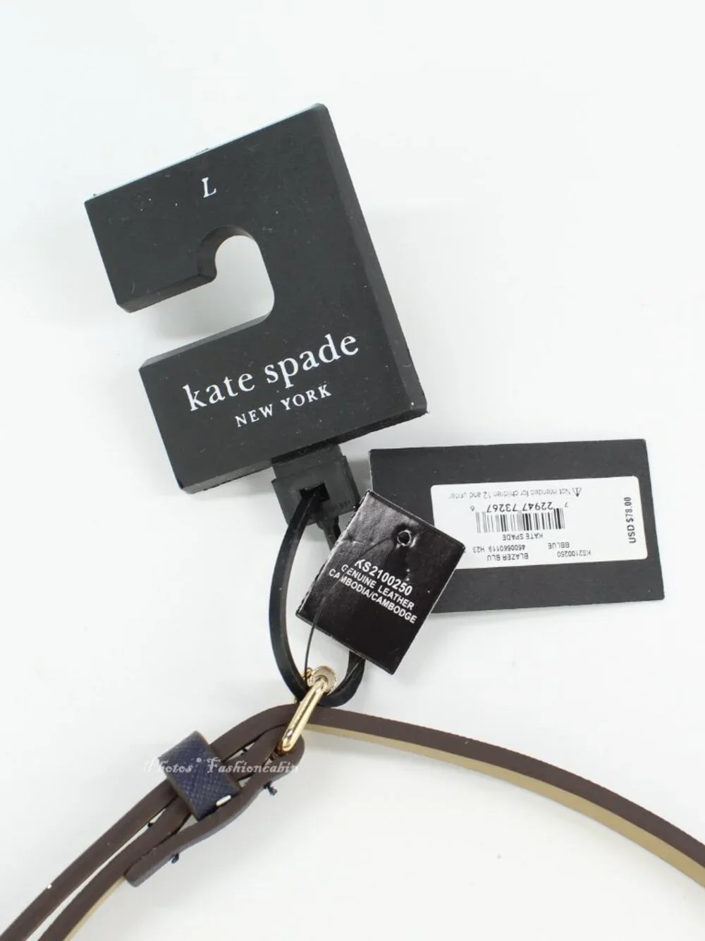 NEW Kate Spade 8mm Goldtone Tips Logo Spade Skinny Bow Belt, Blazer Blue